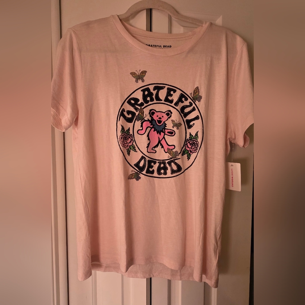 L Grateful Dead Lucky Brand Light Pink Dancing Bear Tee